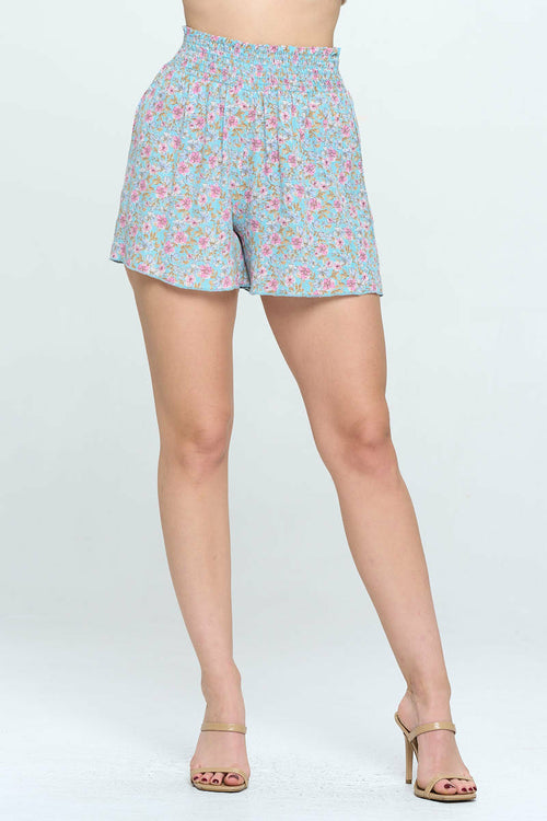 Ditsy floral smock waisted flared shorts