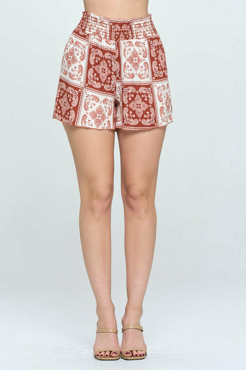 Ditsy floral smock waisted flared shorts