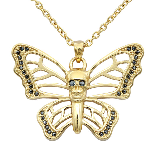 Butterfly Skull Gold-Plated Necklace