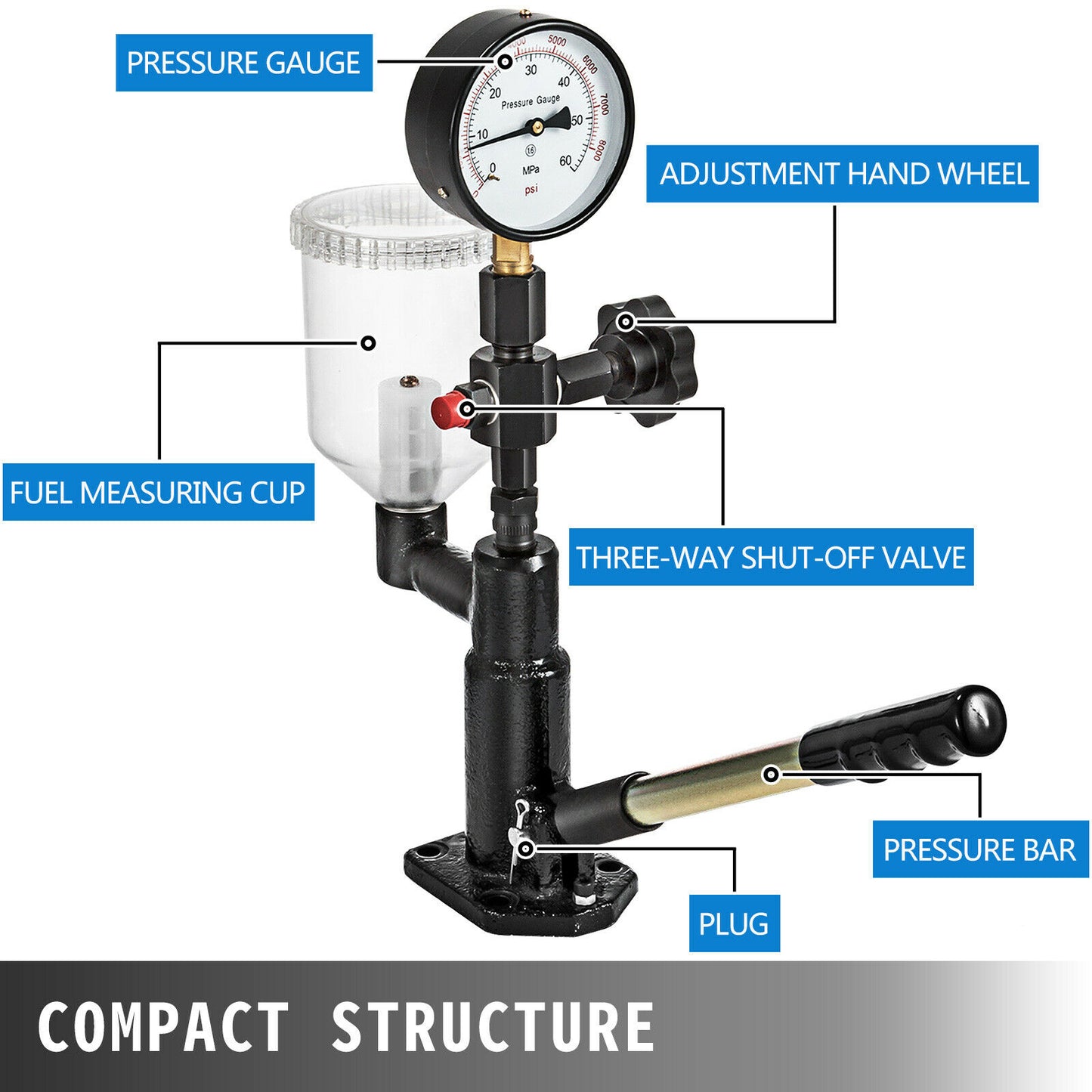 VEVOR Diesel Fuel Injector Nozzles Tester with Dual Scale Gauge Common