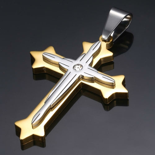 Dropshipping Cross Pendant Necklaces For Men Black Gold Color Silver