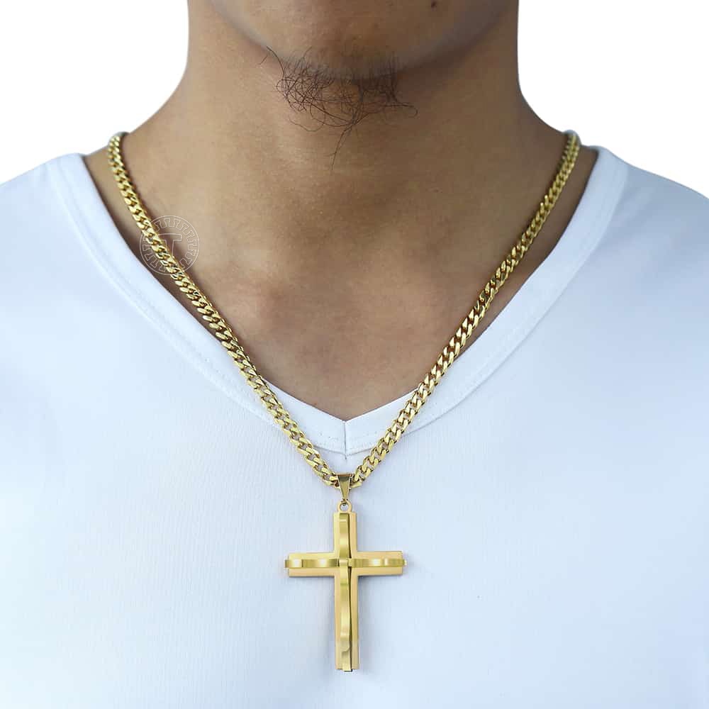 Dropshipping Cross Pendant Necklaces For Men Black Gold Color Silver