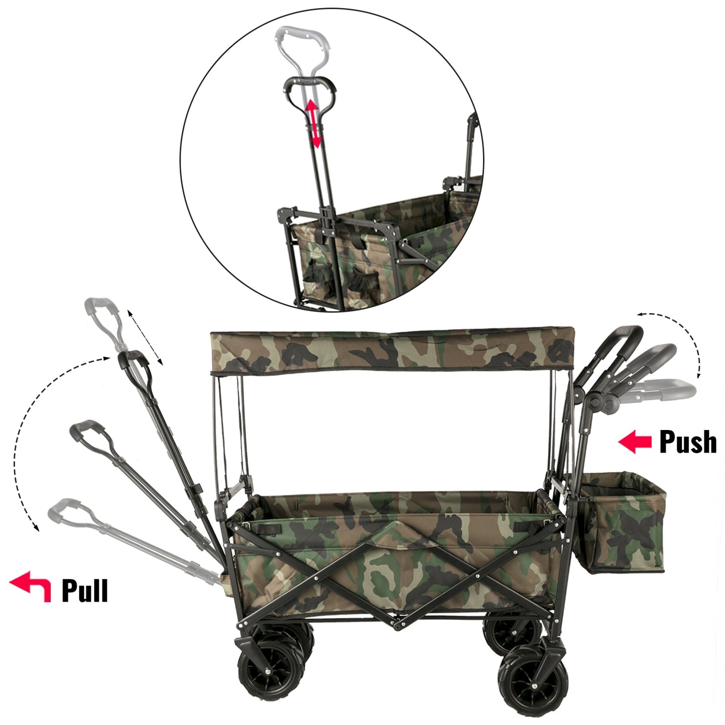 VEVOR 7In Wheel Folding Wagon Cart 220.5 Capacity W/ Adjustable Handle