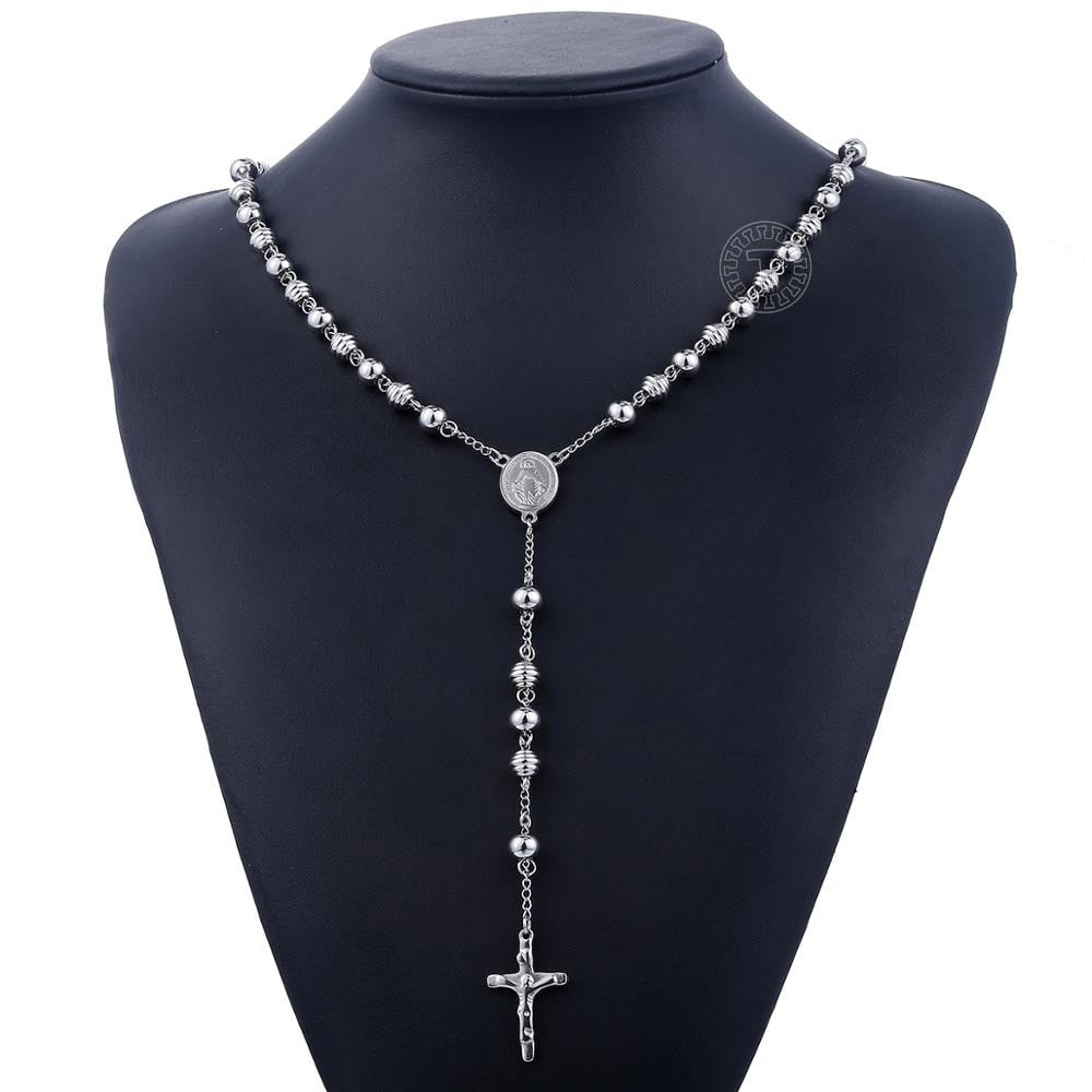 Davieslee Womens Men's Necklace Stainless Steel Chain Bead Rosary Long