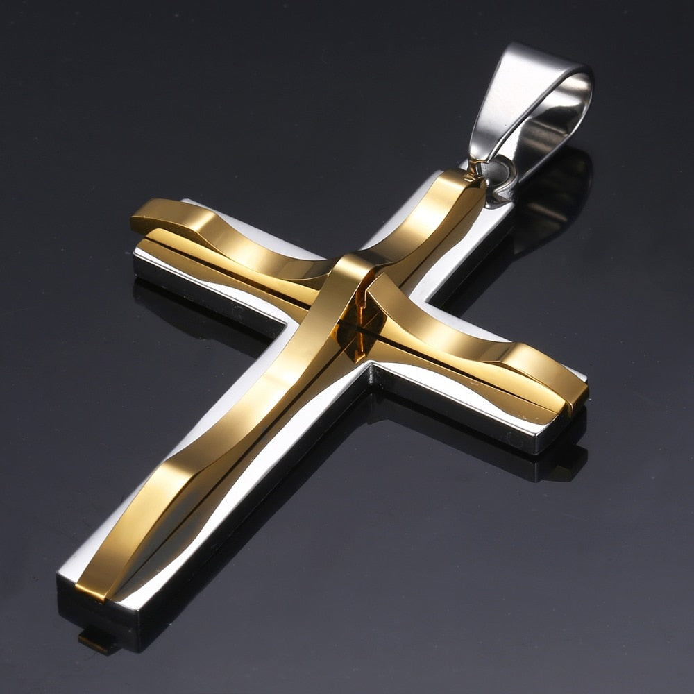 Dropshipping Cross Pendant Necklaces For Men Black Gold Color Silver