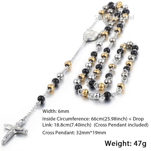 Davieslee Womens Men's Necklace Stainless Steel Chain Bead Rosary Long