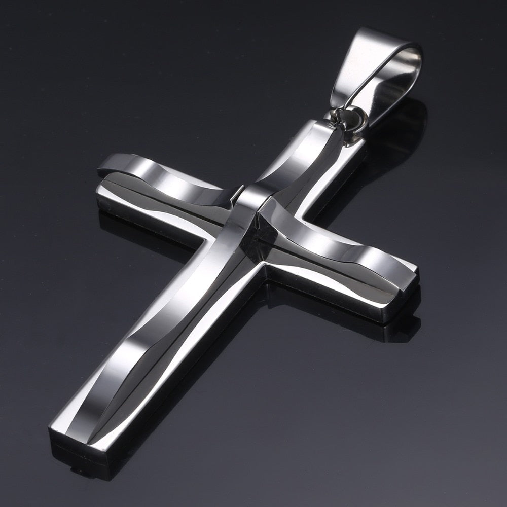 Dropshipping Cross Pendant Necklaces For Men Black Gold Color Silver