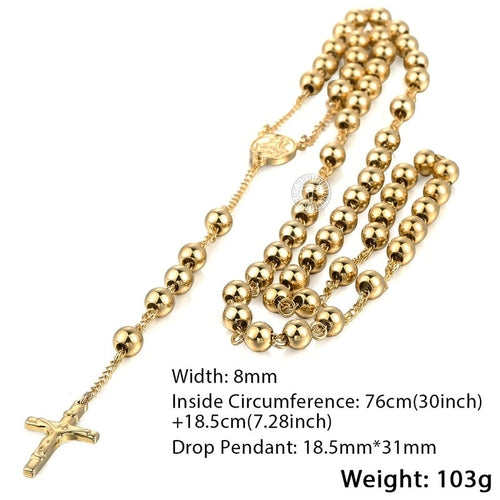 Davieslee Womens Men's Necklace Stainless Steel Chain Bead Rosary Long