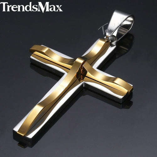 Dropshipping Cross Pendant Necklaces For Men Black Gold Color Silver