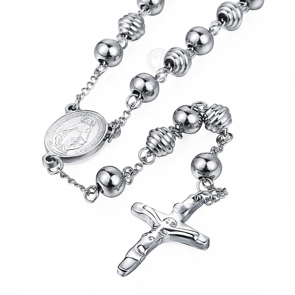 Davieslee Womens Men's Necklace Stainless Steel Chain Bead Rosary Long