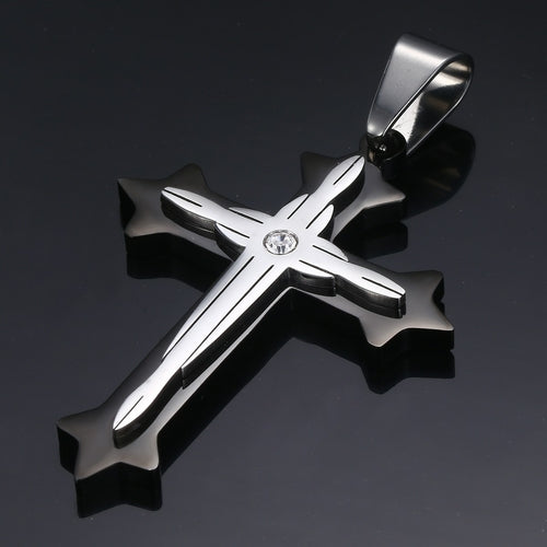 Dropshipping Cross Pendant Necklaces For Men Black Gold Color Silver