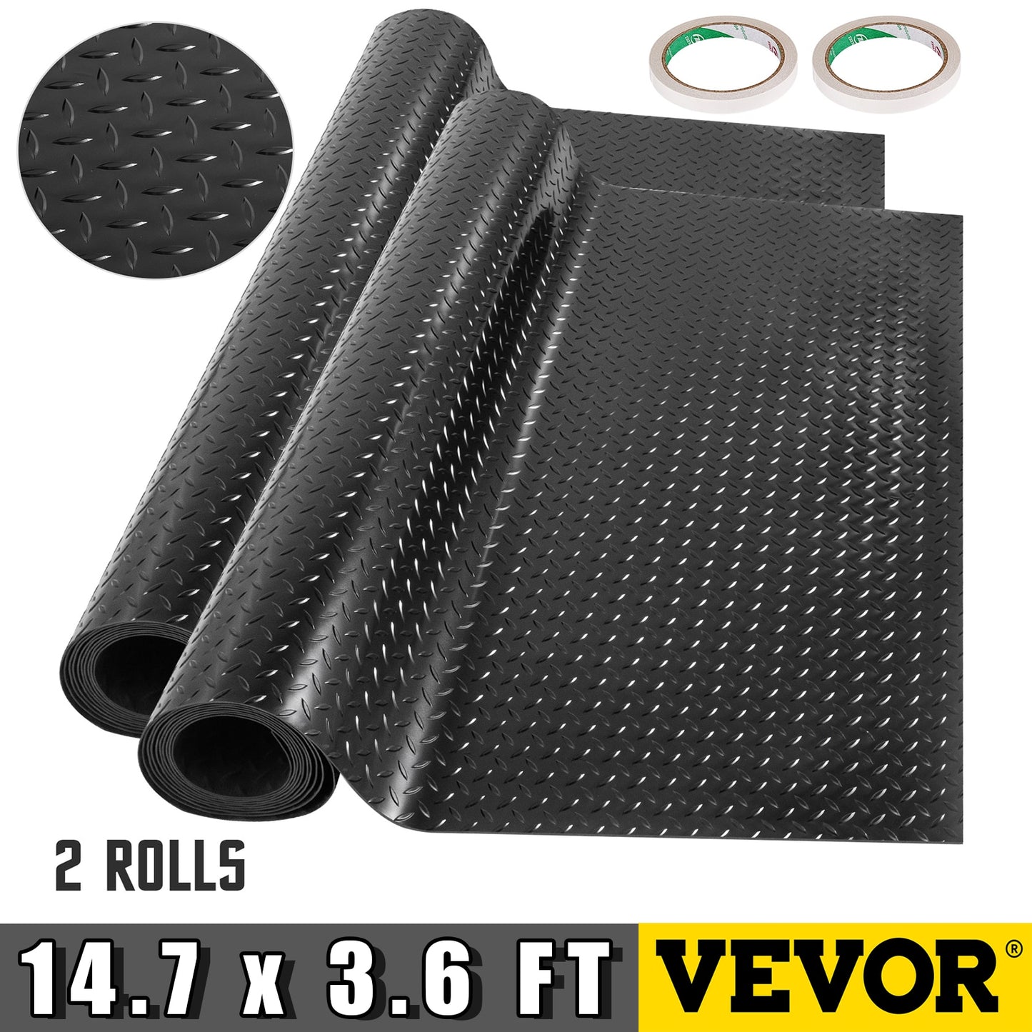 VEVOR 2 Rolls Garage Floor Mats 14.7 x 3.6 Ft 2.5mm Thickness Black