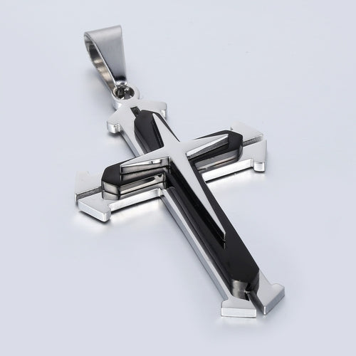 Dropshipping Cross Pendant Necklaces For Men Black Gold Color Silver