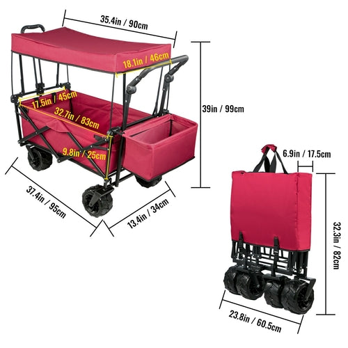 VEVOR 7In Wheel Folding Wagon Cart 220.5 Capacity W/ Adjustable Handle