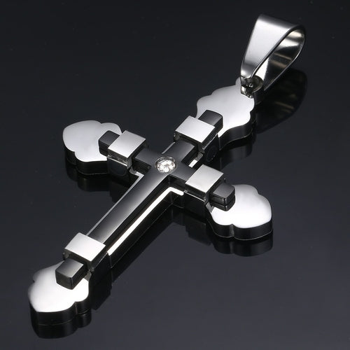 Dropshipping Cross Pendant Necklaces For Men Black Gold Color Silver