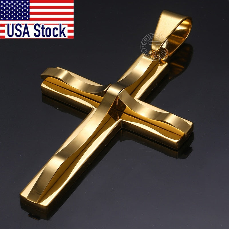 Dropshipping Cross Pendant Necklaces For Men Black Gold Color Silver