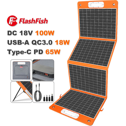 FF Flashfish 18V 100W Foldable Solar Panel Portable Solar Charger DC