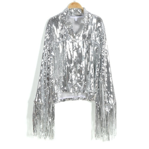 Women Tassel Sequin Jacket 2022 Autumn Winter Streewear Rock BF Retro