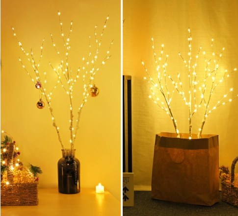 Lighted Brown Twig Branches Plug In With Dimmer And Timer 3pcs Fairy Lights, Lighted Willow Branches For Indoor Outdoor Christmas Room Wedding Decoration